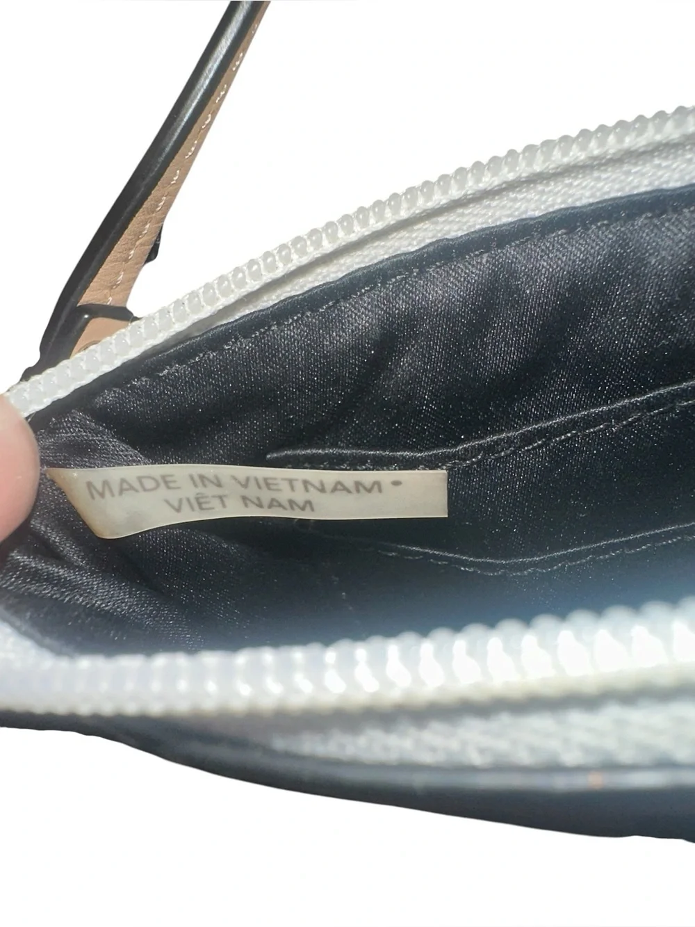 Coach Ombre Black to White Leather Wristlet with Tan Strap